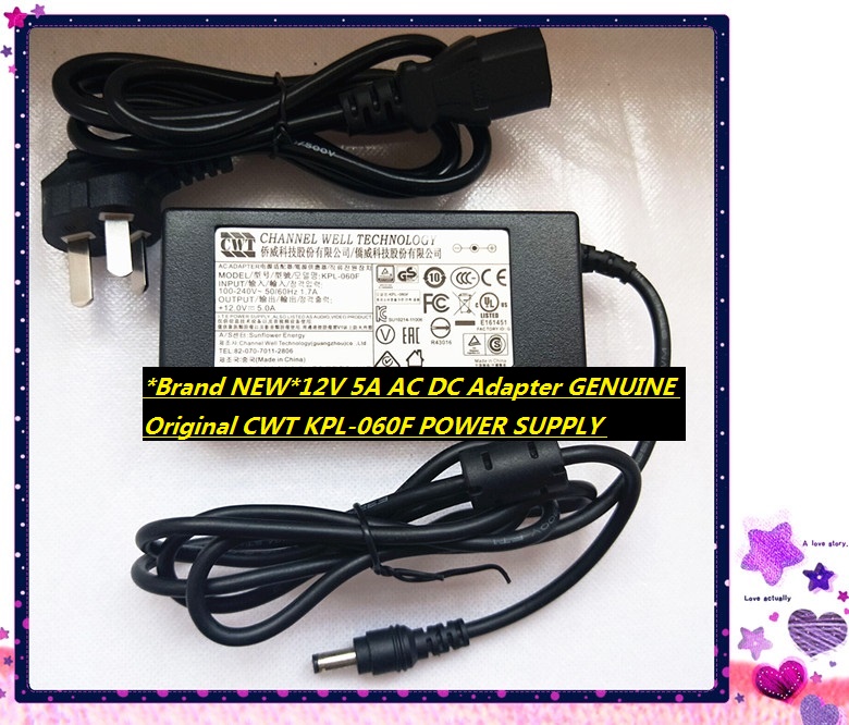 *Brand NEW*12V 5A AC DC Adapter GENUINE Original CWT KPL-060F POWER SUPPLY